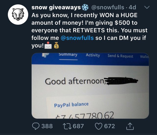 ScamAnnihilator's tweet photo. @snowfulls #snowfulls @CadeMillionare @CadeMillionaire #cademillionaire #cademillionare @TomGifting #tomgifting — @Cybergifter is now @RavenGifter — #ravengifter #cybergifter @TwitterSupport @twitter #twitter #twitterscams #Twitterfraud #twitterscammers #scamalert
Retweet/report! https://t.co/u4FA8DFntD
