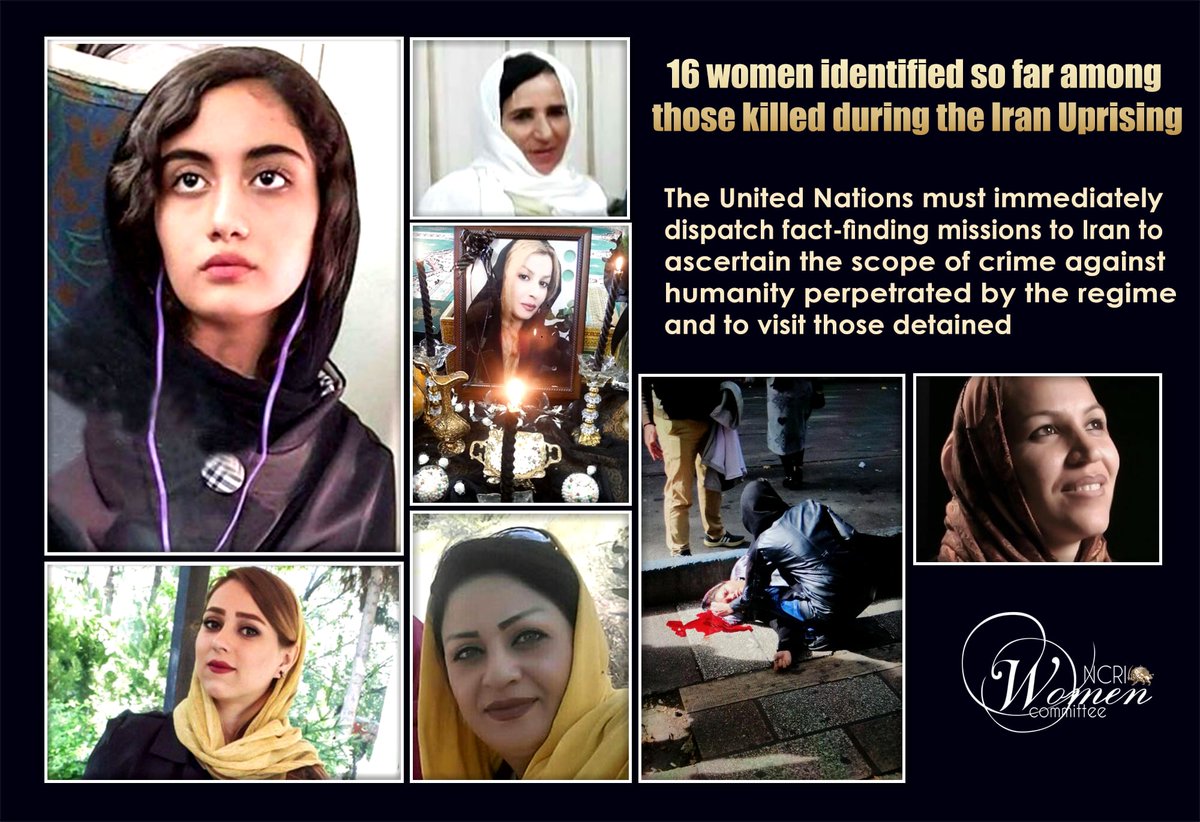 womenncri's tweet image. 16 women identified so far among those killed during the #IranProtests

.@UN must immediately dispatch fact-finding missions to #Iran to ascertain the scope of crime against humanity perpetrated by the regime and to visit those detained.