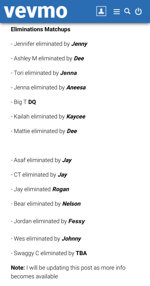Updated Elimination Matchups: