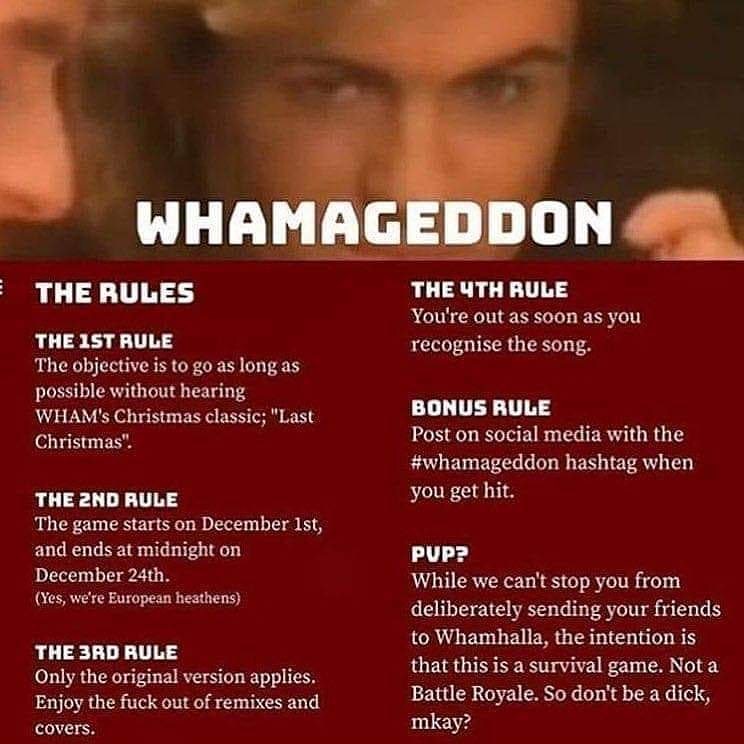 #Whamageddon starts AT MIDNIGHT!!! Read the rules bc I refuse to explain to one more person that covers don't count! Love you, even if you suck at reading instructions. This isn't the safety booklet on airplanes, this is mother f-ing Whamageddon! Good luck out there! BE VIGILANT!