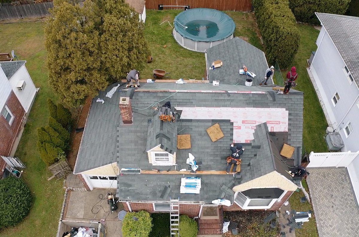 CarlsonBrothers's tweet photo. Thanks to the Carlson Brothers Roof Drone for a great view of our crew installing #owenscorning supreme shingles in Fair Lawn, NJ! Reach out today @ https://t.co/Y5yM5FfU5s for a free estimate! #roof #bergencounty #drone #roofers https://t.co/U9g8FapHfL