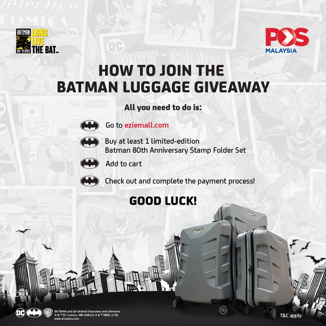 Want to win official Batman luggage? Here’s what you need to do!  
#Batman80 #BatmanLuggage #BatmanContest #PosMalaysia #Pos4you #DC #LongLiveTheBat #TheDarkKnight