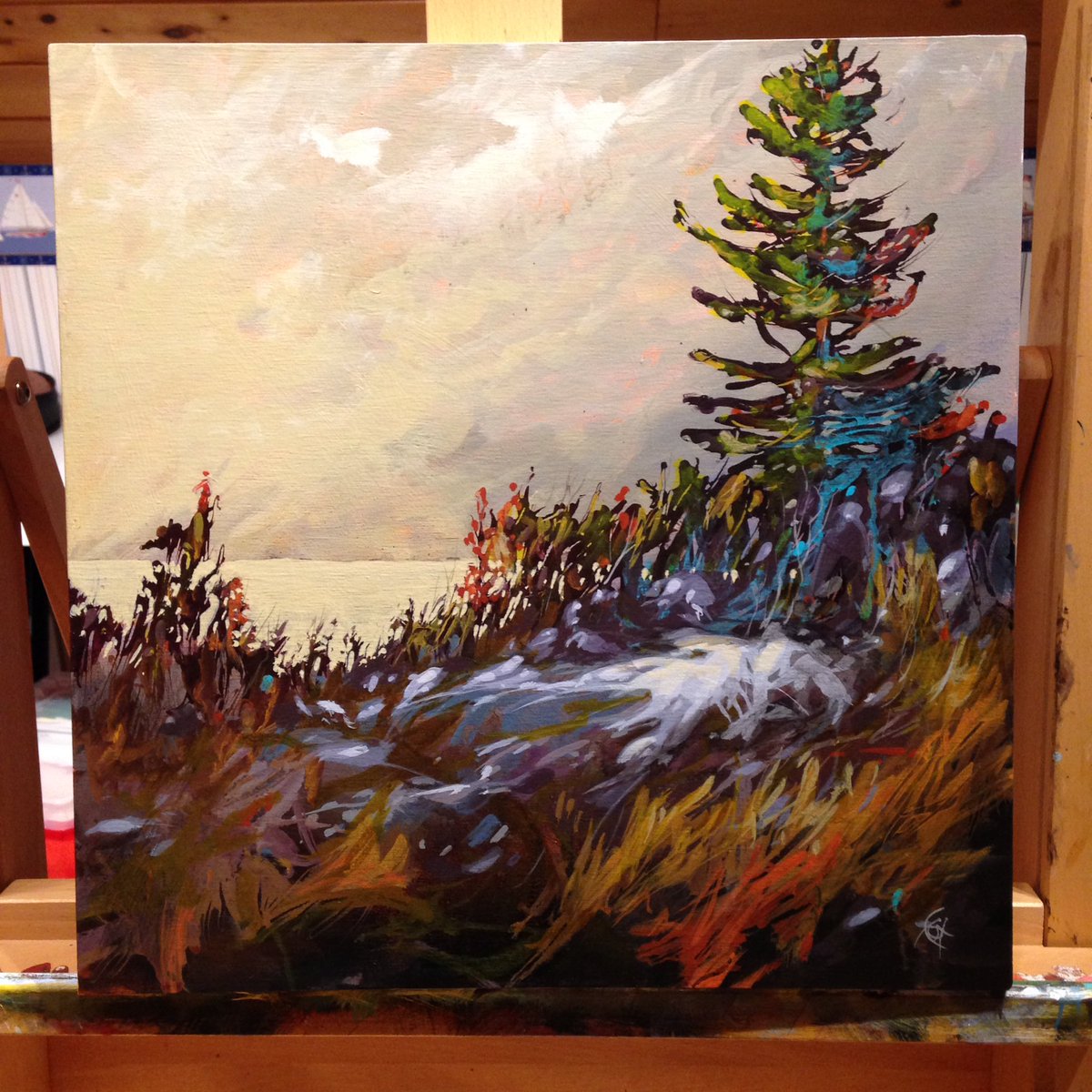 FoxCranston's tweet photo. When I look out to sea, this vastness of space, I think of not of the watery rhythm of the tides, but of other worlds that lie beyond and the faces looking back at me. "The Great Beyond" 16"x16" acrylic on board. New work. 
https://t.co/CrIuYpZP4X https://t.co/HJpfqIljJt