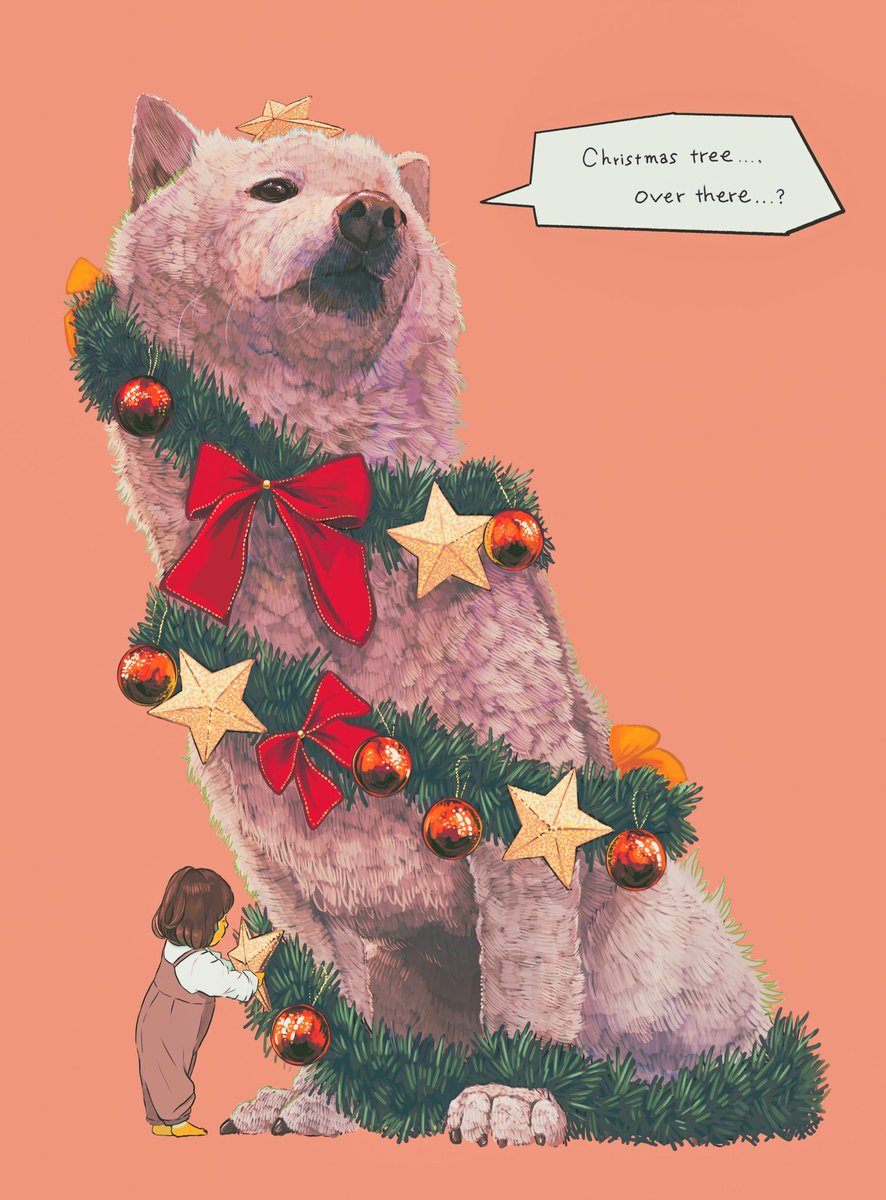 「" クリスマスツリー、あっちにあるよ…?" 」|sakio🐾書籍「4ステップで誰でもかわいく描ける いぬとねこのイラスト練習帖」発売中🐾のイラスト
