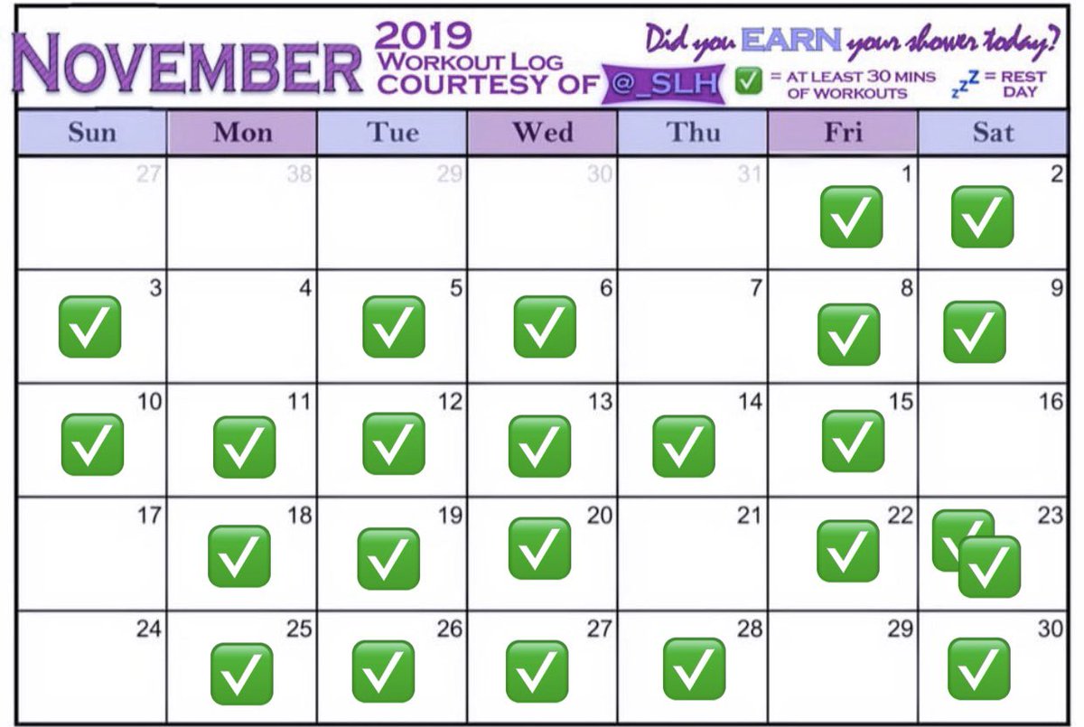  Met my November goal of cutting my rest days down to under 10.  December’s goal is to sustain the same goal of keeping my rest days at our mess than 10 but with a trip and the holidays coming up let’s see how this plays out  #StayActive  #ActiveLifestyle  #Gym  #GymGirl