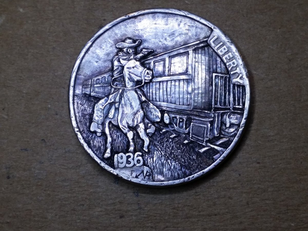Hobo_Nickel_Soc's tweet image. #OTD 12/1/1903 The #GreatTrainRobbery was released starring #BronchoBilly Anderson #HoboNickel #CoinCarving by #NarimantasPalsis @nari_palsis
 #Movie