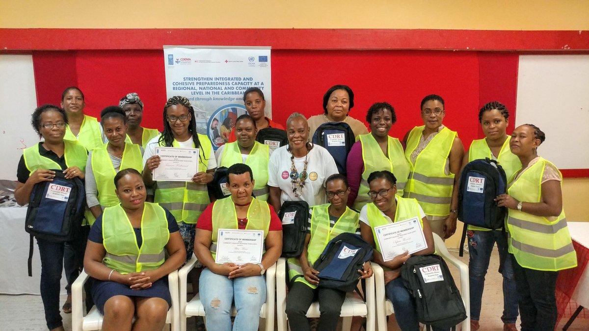 As part of the "Strengthen integrated and cohesive preparedness capacity at a regional, national and community level in the Caribbean Project." #StLuciaRedCross certified residents of Marc as CDRTs (Community Disaster Response Team). Supported by #UNDP, #ECHO, #CDEMA,