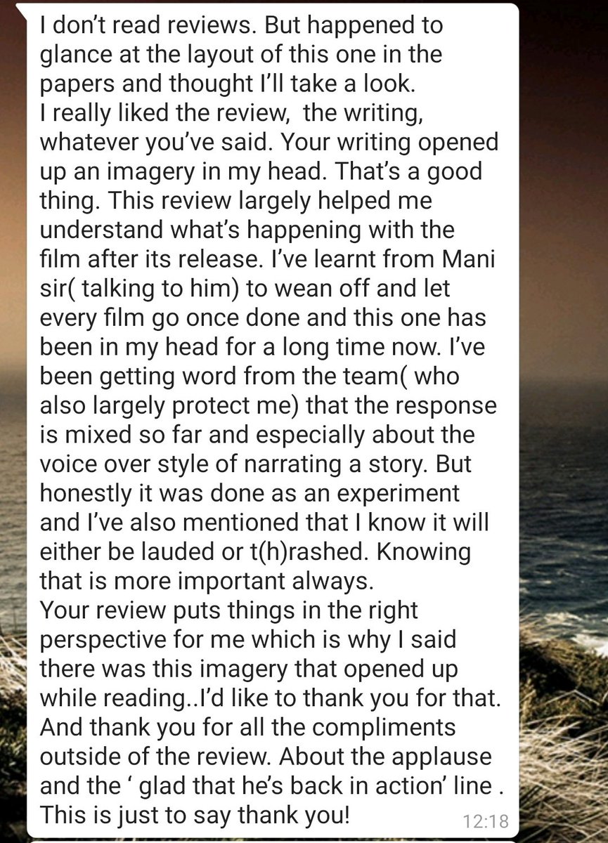 When a heartfelt piece of writing fetches such feedback. Thank you @menongautham for this, you made my day. :) #ENPT #EnaiNokiPaayumThota