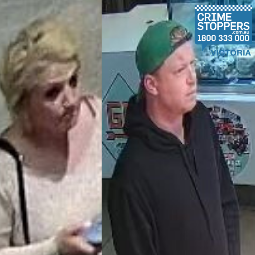 CrimeStopperVic's tweet photo. Shop ‘til you’re caught! 🛍️

A victim had their wallet stolen at Coburg Lake Reserve in October.

The following day, the victim’s bank card was allegedly used by a man and woman on separate occasions in Brunswick and Bundoora.

Report to Crime Stoppers ➡️ https://t.co/6Sm5wxyQlp https://t.co/mNEkNpaATZ