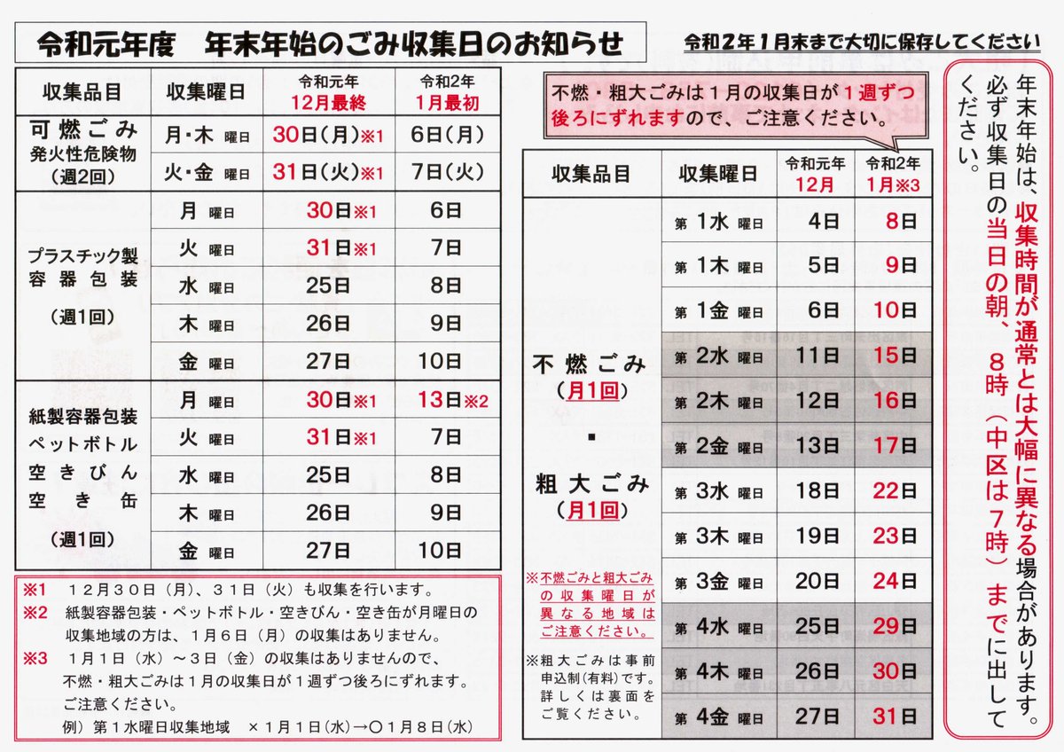 市 収集 名古屋 年末 年始 日 ゴミ 【令和2年最新】東海市のゴミの出し方とゴミ収集（回収）日スケジュール ｜