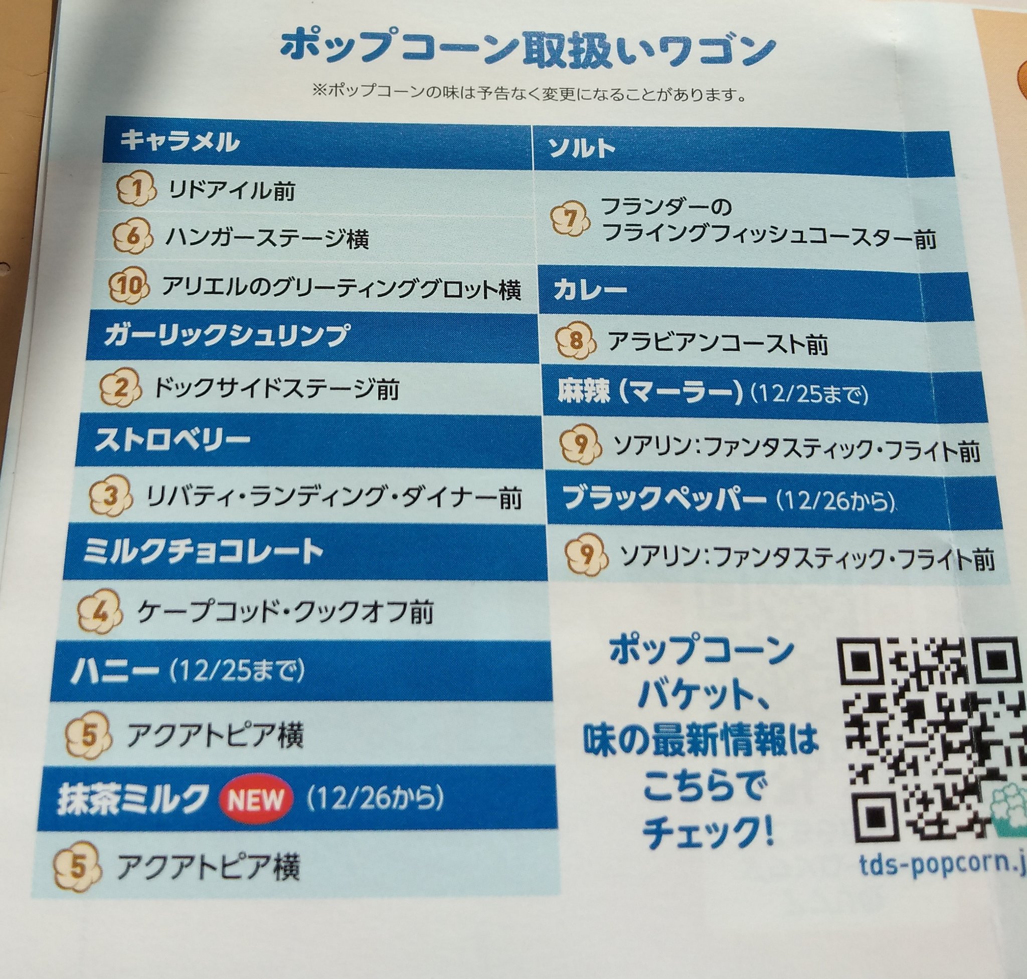 Tdr ディズニー ぷらん 26日から復活 ブラックペッパー味 シー ポップコーン 麻辣 マーラー 味 ハニー味 25日迄 ポップコーンワゴン 26日 ソアリン前 ブラックペッパー アクアトピア横 新登場 抹茶ミルク味 ランド 変わらず 画像の日付を間違えた為 Tdr ディズニー ぷらん 26日から復活 ブラックペッパー味 シー ポップコーン 麻辣 マーラー 味 ハニー味 25日迄 ポップコーンワゴン 26日 ソアリン前 ブラックペッパー アクアトピア横 新登場 抹茶ミルク味 ランド 変わらず 画像の日付を間違えた為