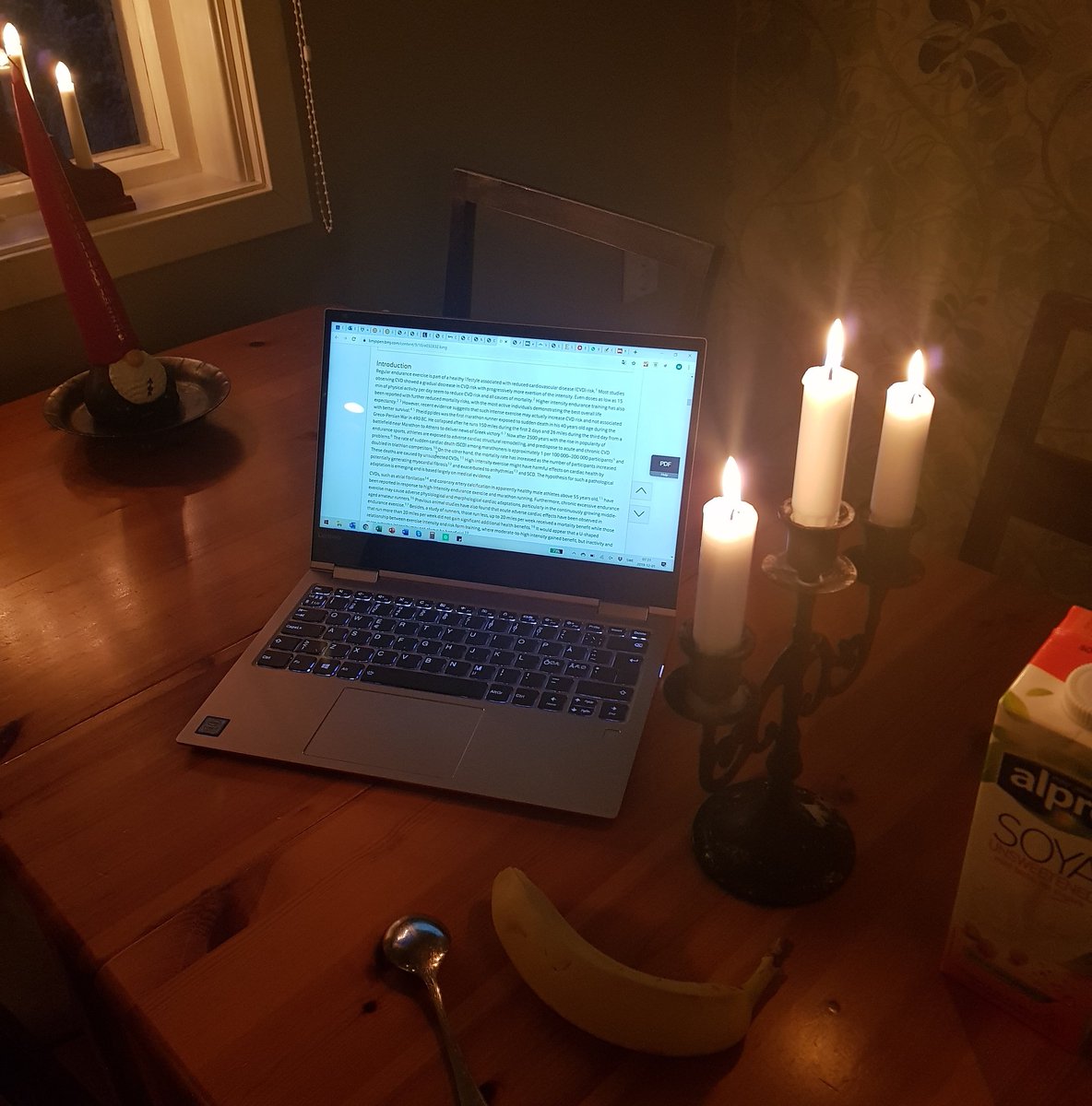 Så fridfullt... Familjen sover, ljus är tända, solen går precis upp, gröten tillagas i micron och jag läser en meta-analys om huruvida kronisk, högintensiv uthållighetsträning är bra för hjärtat eller inte. ❤