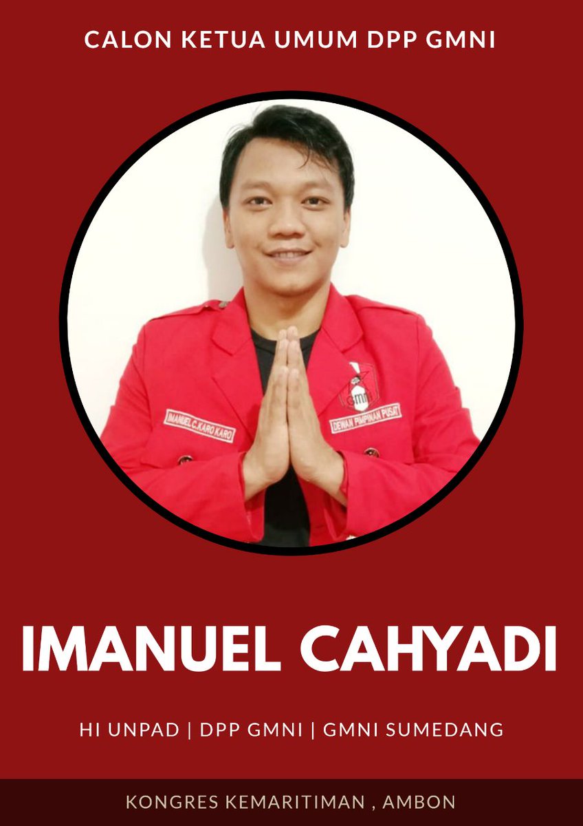 yanti7799's tweet photo. Calon Ketua Umum DPP GMNI Periode 2019-2021, Immanuel Cahyadi 

#Decemberwish
#NuelForGMNI https://t.co/Qs3QnWmCEz