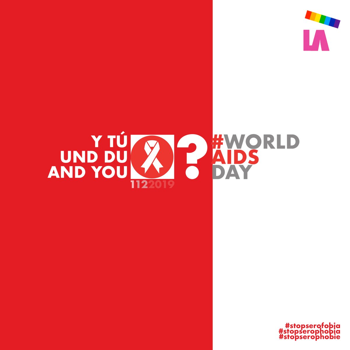 LaVienisima's tweet photo. #worldAIDSday / ❤️
.
DE | #HIV diskriminiert nicht. Und du? #STOPSerophobie
.
EN | HIV doesn't discriminate. And you? #STOPSerophobia
.
ES | El #VIH no discrimina. ¿Y tú? #STOPSerofobia

______
#LGBT #DiaMundialDelSida #DiaMundialContraElSida 
#DiaMundialDeLaLuchacontraelsida https://t.co/z9fBdSFqPP