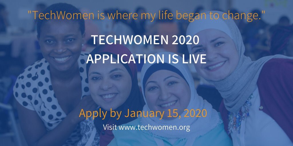 The <a href="/TechWomen/">TechWomen</a> 2020 application is now open! Apply and join a community of over 700 fellows changing the world of STEM. Applications close on January 15th 2020 bit.ly/techwomen2020 <a href="/SiliconCape/">The Silicon Cape</a>