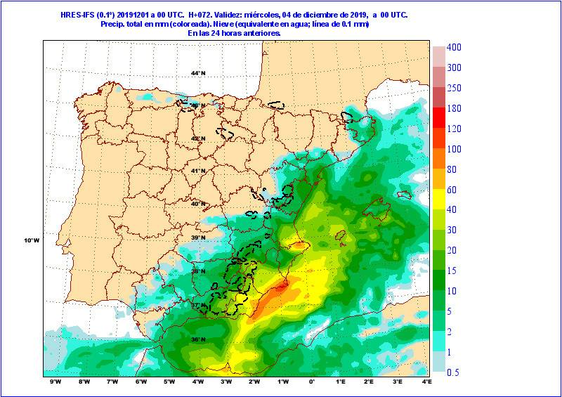 DelegGobMurcia's tweet photo. Actualización de información meteorológica ante la previsión de fuertes lluvias para el martes. @AEMET_Murcia https://t.co/k7IoOHf5Rg