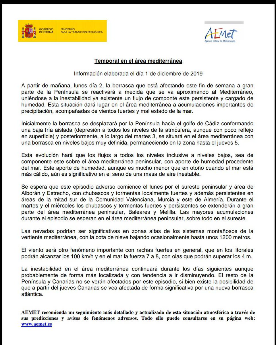 DelegGobMurcia's tweet photo. Actualización de información meteorológica ante la previsión de fuertes lluvias para el martes. @AEMET_Murcia https://t.co/k7IoOHf5Rg