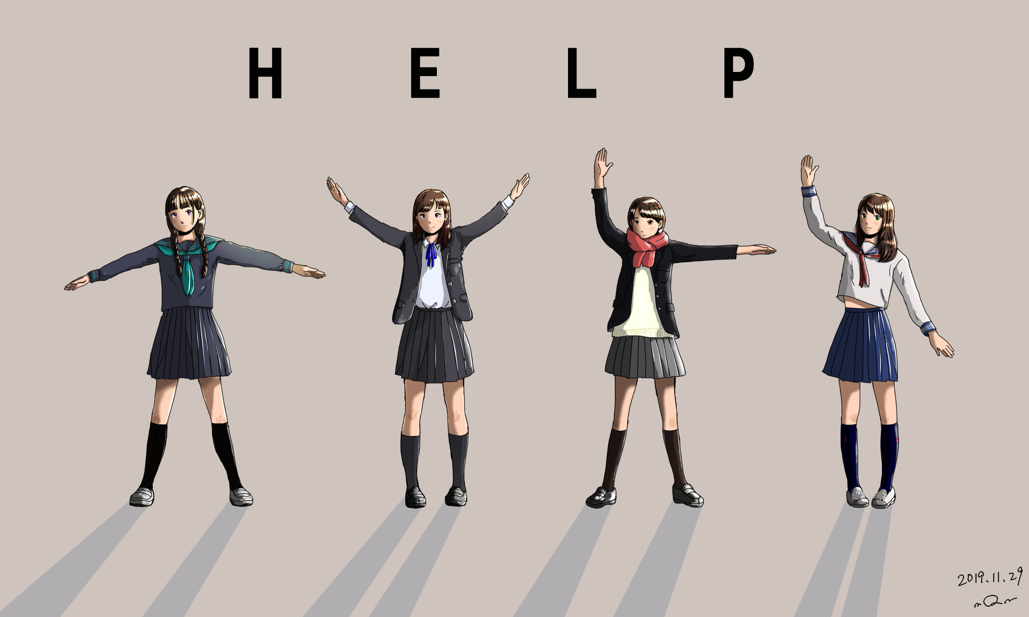 Q45 En Twitter ビートルズの Help のアルバムジャケットを制服女子がやったら イラスト好きな人とつながりたい 絵描きさんと繋がりたい ビートルズ 冬の創作クラスタフォロー祭 Beatles 4人描くの疲れた T Co Bs8ioipazy Twitter