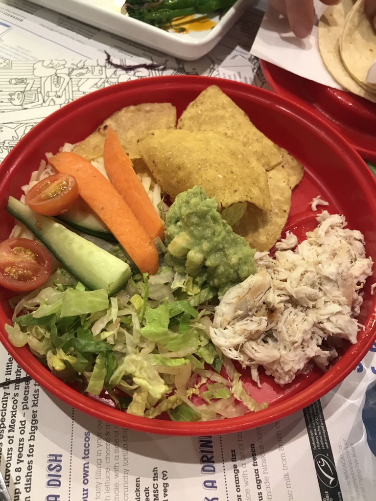 Kudos to @wahaca at Bluewater. Respite from actual hell on earth today, and their kids menu is fantastic. Arthur had a make your own chicken taco. Loved it! The tortilla chips were unsalted and everything. Little things like that are much appreciated.