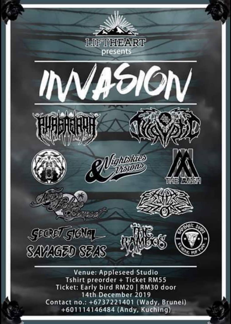 crazy_grizzly's tweet photo. Upnext, Sarawak again for @liftheart Invasion 1st year anniversary! 

Together with @PurbawaraMY @cycrypticmy @NSVBandMY @wearethemash #ExhaleMyOzone #SecretSignal #SavagedSeas #TheRambos #GarbageDiary 

See ya! https://t.co/a9iN89JWqE