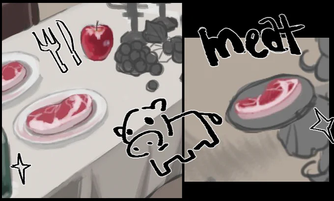 描きかけのナマニクとうろ覚えで描いた牛(ひどい)? 