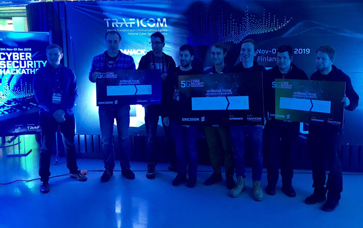 News from the #5gcyberhack podium! Congratulations to winners of the <a href="/ericsson_fi/">Ericsson Finland</a> challenge 🌟🌟🌟The 1st prize goes to TDC Security. The 2nd prize goes to NCC Group and the 3rd prize to Sig Kill. Great job! 🌟🌟🌟#cybersecurity #5G #digitalsociety #hackathon
