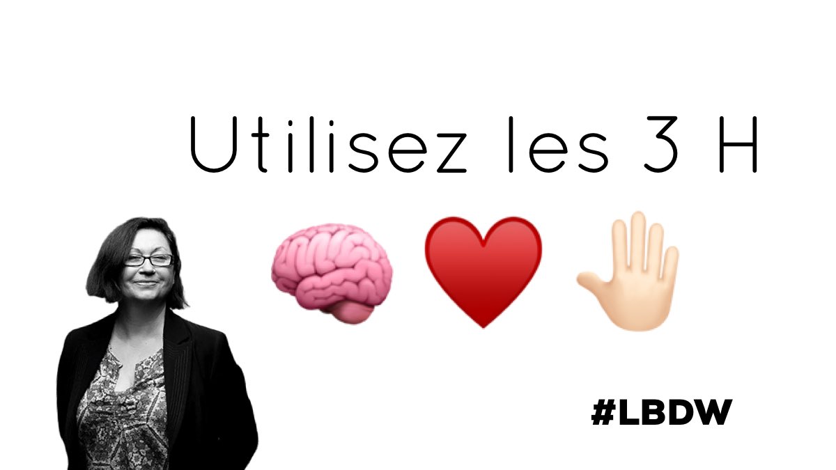 Lorsque vous twittez, faites appel aux 3 H 
🧠Head : la réflexion 
♥️Heart : les émotions 
🤚🏻Hand : les actions 
Merci tata Martine !
<a href="/loutro1990/">Martine Le Jossec 🎈 #Communication #FeelGood 🙏🏼</a> <a href="/LaBrigadeDuWeb/">La Brigade du Web</a> #LBDW <a href="/AnnieLichtner/">Annie Abela</a>