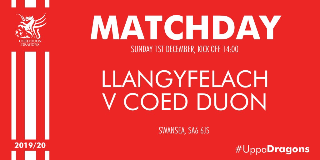 ⚽️ | MATCH DAY

🆚 Llangyfelach
🏆 @WelshWomensLge 
🕡 KO 14:00
🏟 Swansea, SA6 6JS

Come and show your support for the girls!

#UppaDragons⚫️🔴🐉⚽️