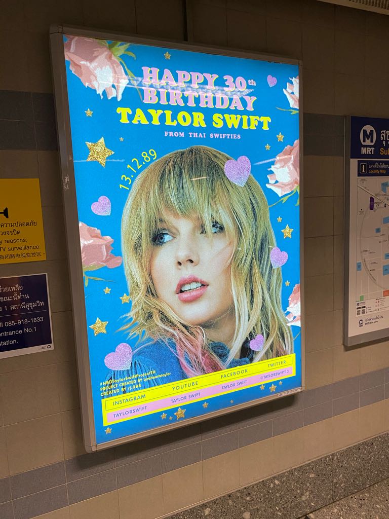 tswiftfanatic29's tweet image. #HBDTaylorSwiftprojectTH This is cool what Swifties in Thailand are doing for Taylor’s birthday this year.