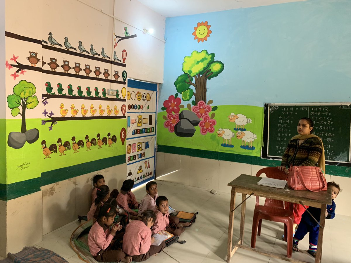 skjsaurabh's tweet image. I have got a class painted in a rural school in Mathura district. Kids were really happy with these educational designs on their classroom walls. Gives lot of satisfaction