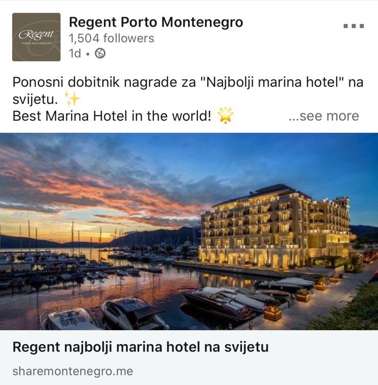 Proud to be the part of the design team for ‘The World’s Best Marina Hotel’ - <a href="/RegentMNE/">Regent Porto MNE</a>