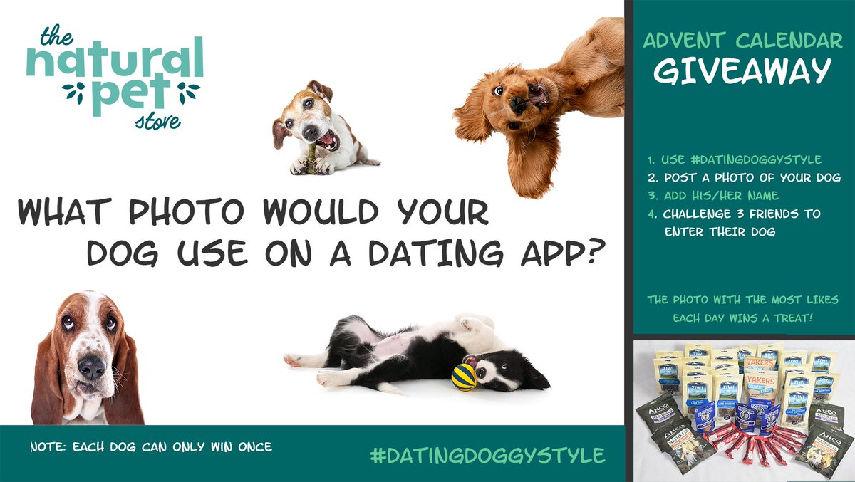 ADVENT CALENDAR GIVEAWAY LAUNCH: The photo with the most likes across FB, Twitter &amp; Insta will win.  We're after some laughs through December! 😆
4 steps:
1. Use #datingdoggystyle 
2. Post the photo your dog would use on a dating app
3. Add his or her name
4. Challenge 3 friends.