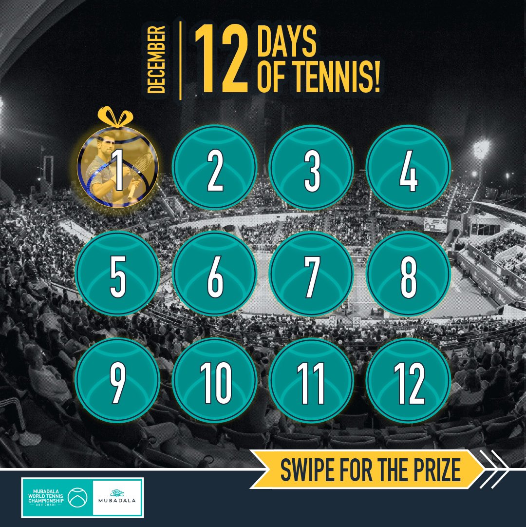 MubadalaWTC's tweet photo. #12DaysOfTennis ๐ฅณ
Dec 1: Nole fans, this one is for you! ๐
Get your tickets TODAY to WIN https://t.co/bjavORfgRh
#MWTC #MakeWayForTheBest #KifakNovak https://t.co/cVHNUDVF8Q