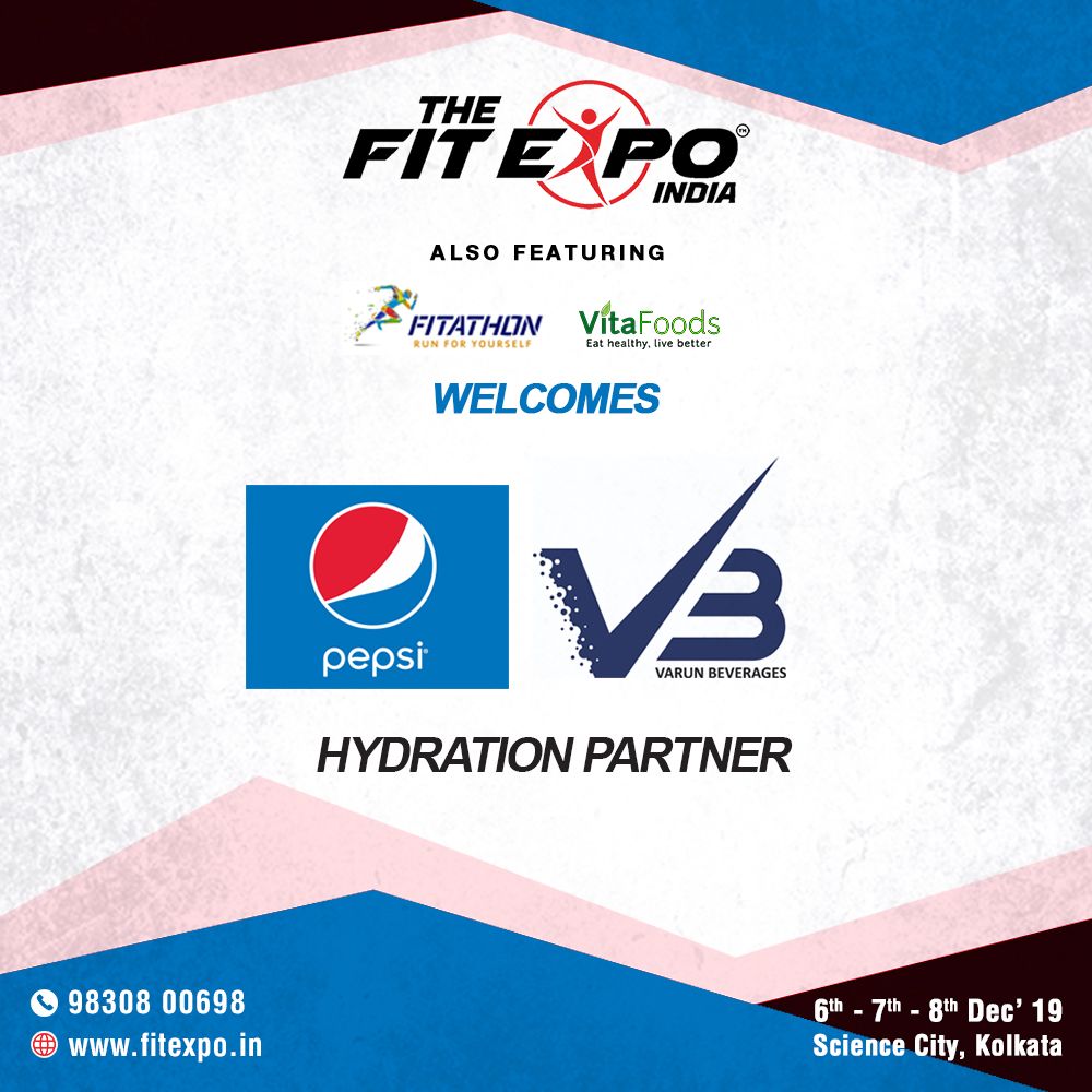FitExpoOfficial's tweet photo. The Fit Expo proudly announces Pepsi and VARUN BEVERAGES LTD as our official Hydration Partner.
6th, 7th, 8th December 2019 | Science City, Kolkata

#FitExpo #Fitness #Sports #Wellness #Pepsi #VarunBeverages #HydrationPartner #Marathon #Kolkata #Fitathon #HealthyIndia #FitIndia https://t.co/30TiIcSX34