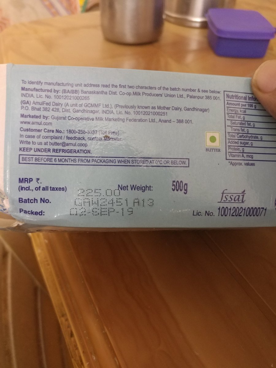jvidyasagar's tweet photo. @Amul_Coop Bought unsalted butter today from #MoreStore in Hyderabad. See the quality. With black spots on the surface how can we give this to the kids. Shocked. Attaching the invoice too for your reference. Need a proper explanation and replacement. @TSConsumers @IPS_TEJA https://t.co/X3DKdIHoVC
