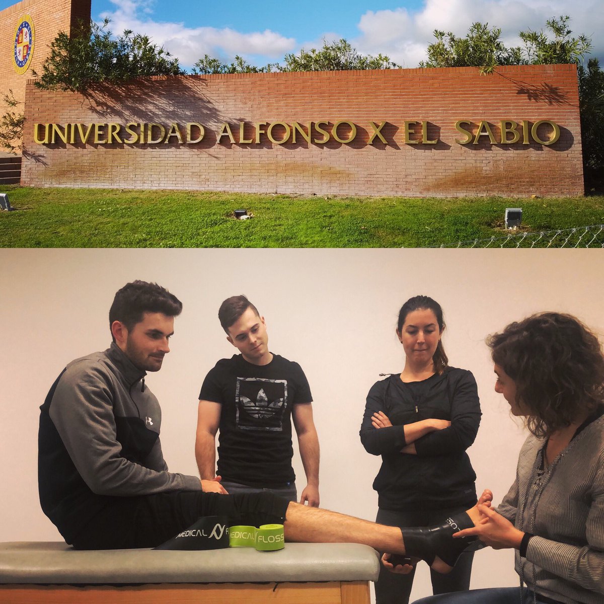 Al_Cebr's tweet photo. @medicalflossing en la Universidad Alfonso XelSabio @uaxuniversidad 
Dando a conocer esta técnica que ayuda en el tratamiento de nuestro paciente/deportista, cómo? 
⬆️circulación sanguínea 
⬇️edema
🔛mejora propiocepción
Un placer colaborar con @physiomaster @PabloHolystic https://t.co/7fcz0a81FM