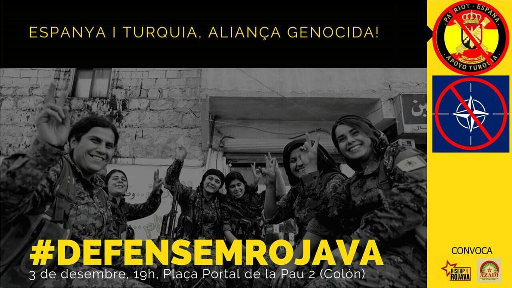 CNT_Barcelona's tweet image. CONCENTRACIÓ | ROJAVA
📆 3 de Desembre
🕗 19h
📌 Pl. Portal de la Pau 2 (Colón)
Plantem-los cara ✊
NO ALS PACTES AMB TURQUIA
NO A LA OTAN
NO A LA INVASIÓ
#DefensemRojava
#Riseup4Rojava
#CNTambRojava
#StopTurkeyDefendRojava