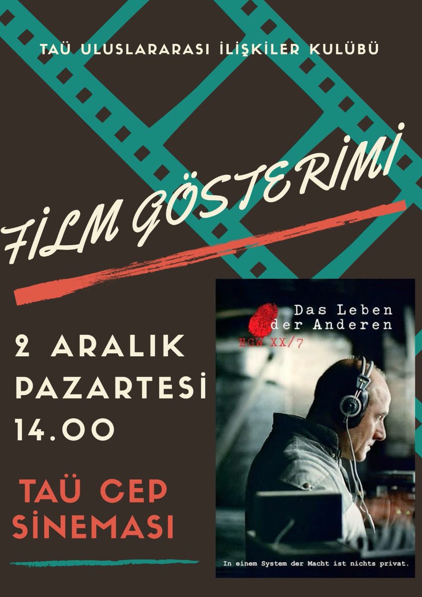 2 Aralık Pazartesi günü Uluslararası İlişkiler Kulübü olarak düzenlediğimiz film gösterimine bütün arkadaşlarımızı davet ediyoruz!