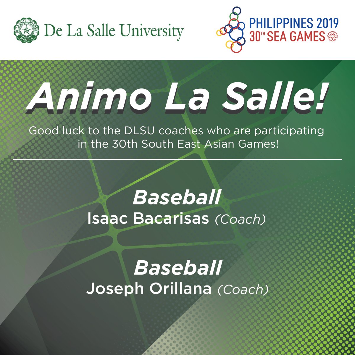 DLSUManila's tweet photo. Good luck to the DLSU coaches participating in the 30th South East Asian Games!

Animo La Salle! https://t.co/cE51ZsnFjC