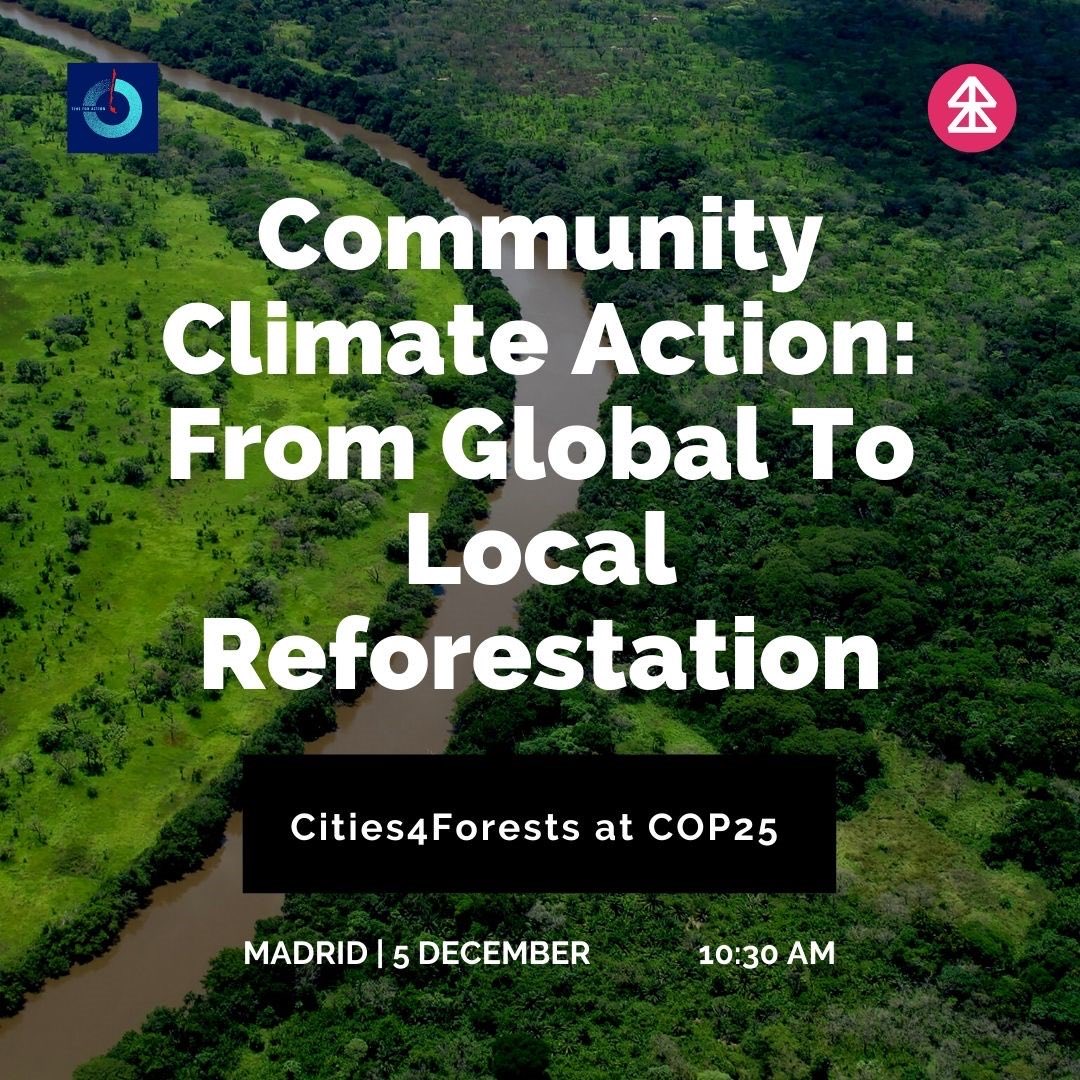 Join us this week as we bring @Cities4Forests to @COP25CL within the EU Pavillion 🌿

We will be holding a discussion on #reforestation 🌳 and how community #climate action can be key 🔑 

See you in Madrid 🇪🇸 

👉 bit.ly/37ScySc

#EUEventsCOP25
#NatureBasedSolutions 🌱