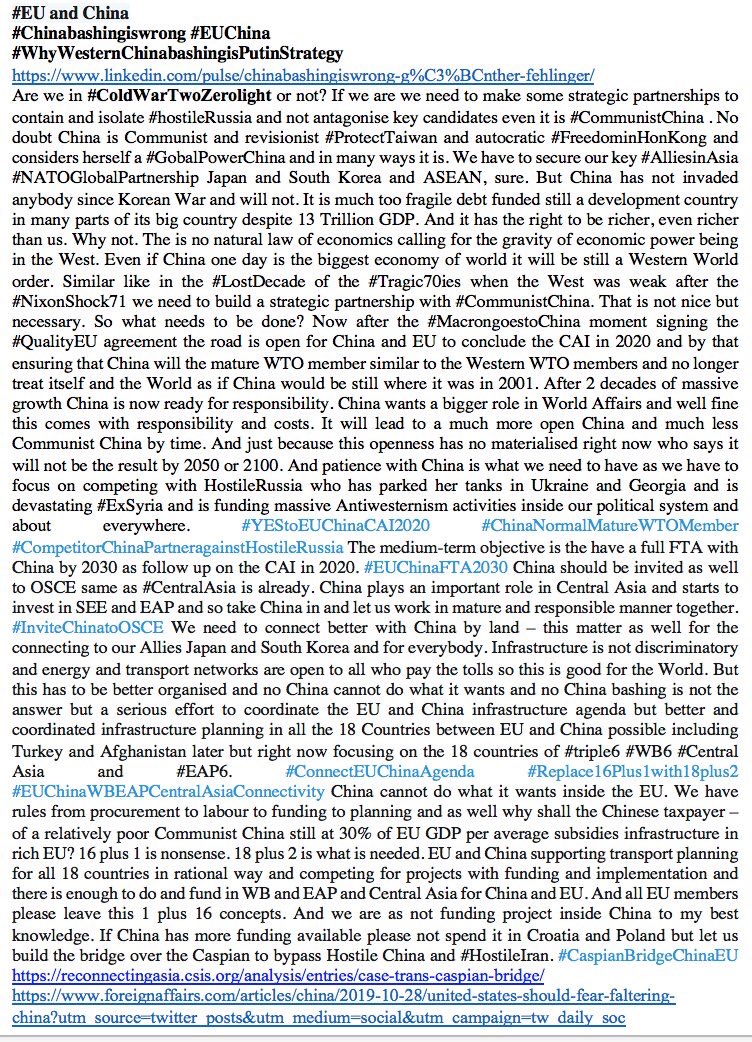 GunterFehlinger's tweet photo. @PhilHoganEU #ETR calls for @ChinaEUMission @Trade_EU to work hard for better trade and @Transport_EU cooperation in 2020 #EUChina #Chinabashingiswrong https://t.co/Rg6yK27u4n