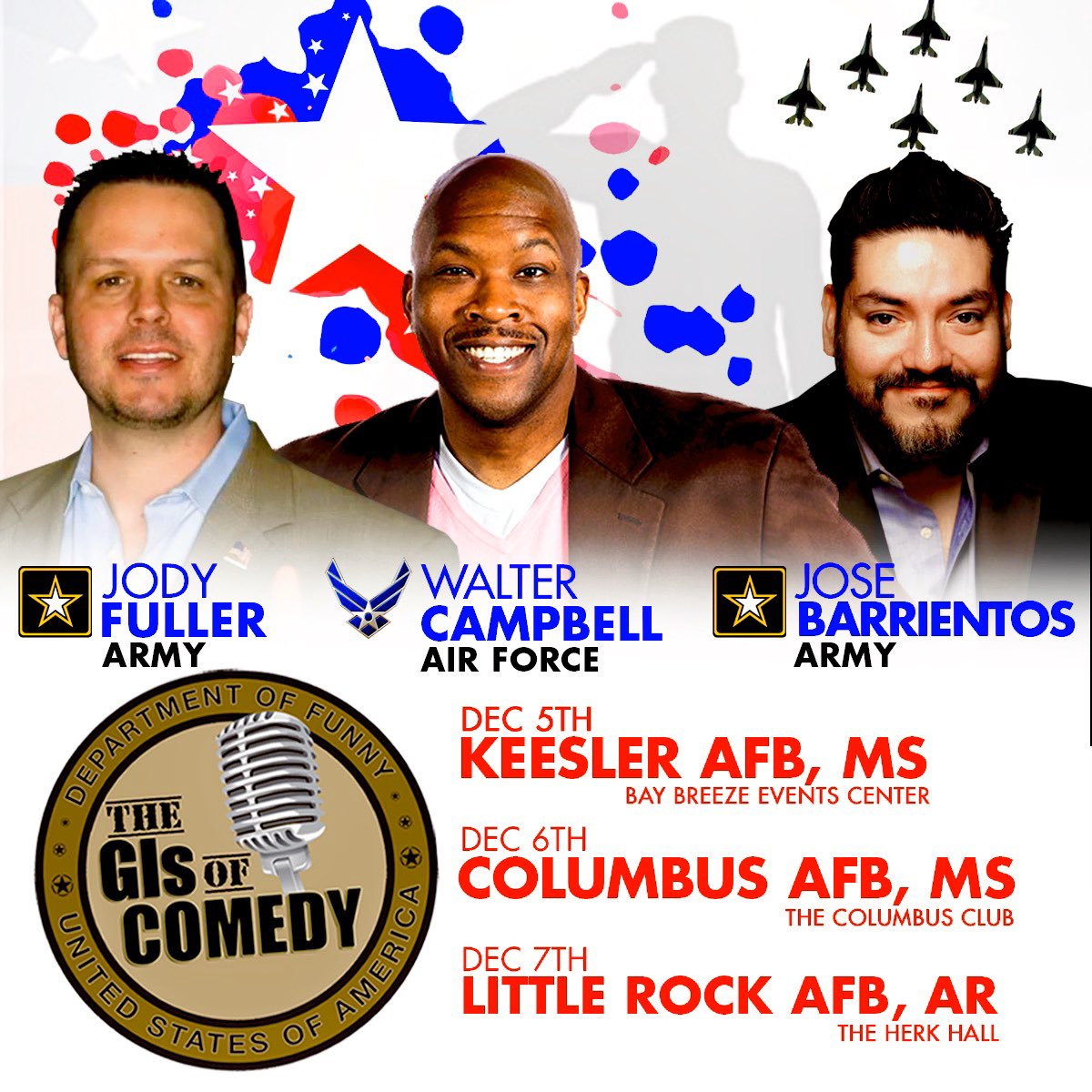 ... next weekend The GIs of Comedy hit the road closing out 2019 hitting #KeeslerAFB #ColumbusAFB and #LittleRockAFB with Jody Fuller, Jose Barrientos and myself!

@gisofcomedy @thegisofcomedy 
Dec 5th @81fss_keesler_afb 
Dec 6th @columbus_afb_living 
Dec 7th @rockinattherock