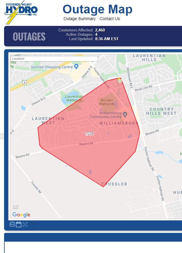 Kwhydro On Twitter We Are Aware Of An Outage Affecting The Williamsburg Laurentian West Area Of Kitchener Crews Are Responding Current Etr Is 11 45 A M Https T Co Ljs5cgvri0