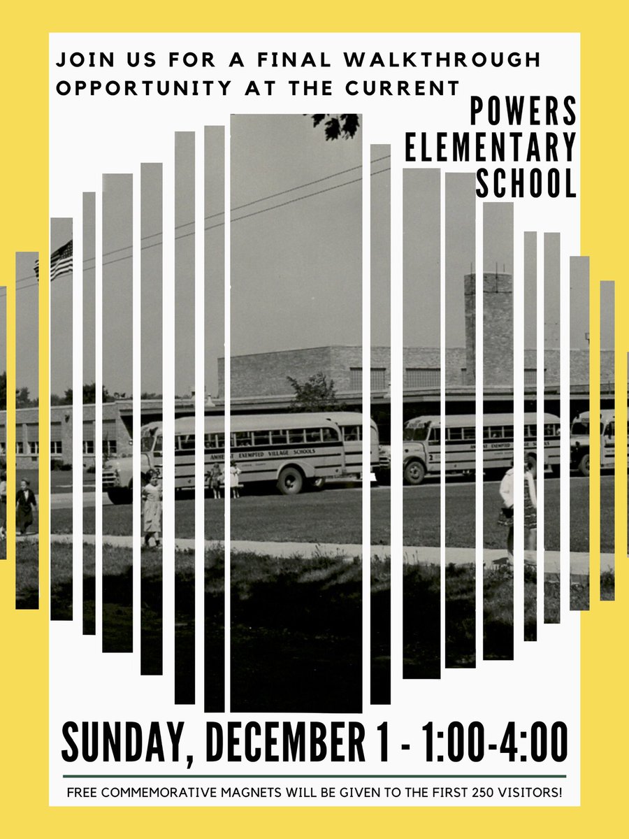 CometAlumni's tweet photo. Today is the FINAL walkthrough/open house at the current Powers Elementary School!  Stop by between 1:00-4:00 to walk the halls, reminisce, and get your FREE commemorative magnet. https://t.co/1O0MKPhFDx