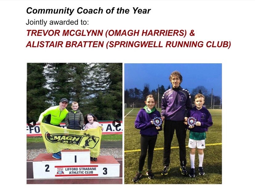 AthleticsNI's tweet photo. Our Community Coaches of the Year were presented by Peter Stanley to Trevor McGlynn (Omagh Harriers) and Alistair Bratten @SpringwellRC 

#ANIConference #awards https://t.co/WEZ1TzY3E6