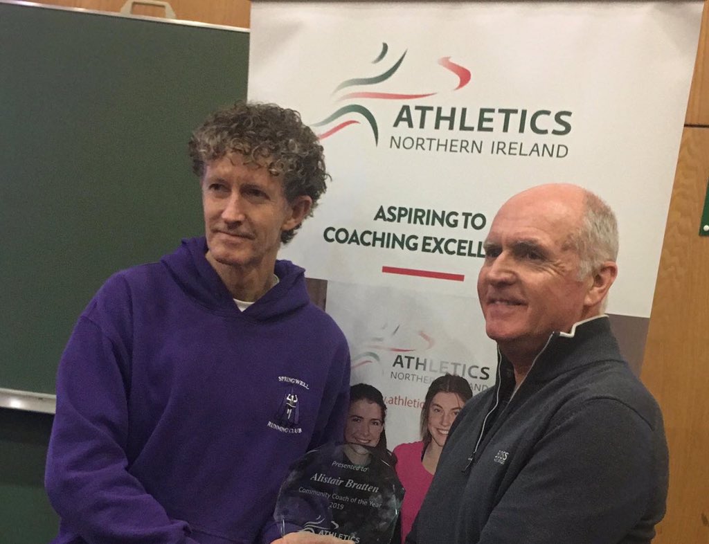 AthleticsNI's tweet photo. Our Community Coaches of the Year were presented by Peter Stanley to Trevor McGlynn (Omagh Harriers) and Alistair Bratten @SpringwellRC 

#ANIConference #awards https://t.co/WEZ1TzY3E6