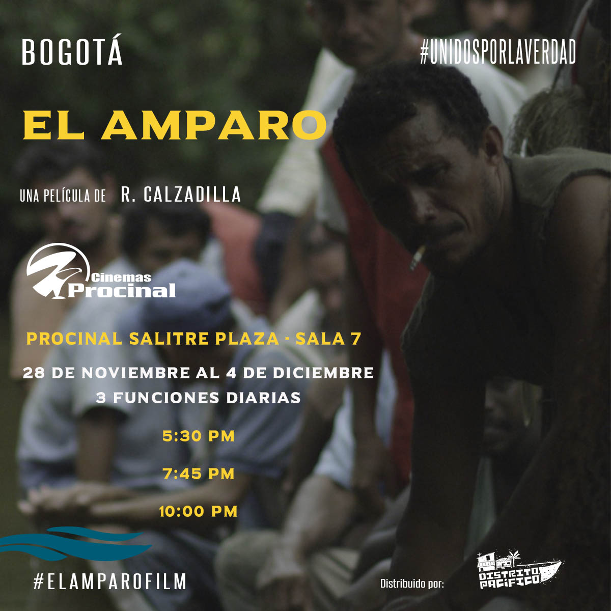 #Bogotá Nos vemos desde este Jueves 28 de Noviembre hasta el 4 de Diciembre, en Cinemas Procinal de Salitre Plaza Centro Comercial Oficial en Bogotá con El Amparo Film.

Basada en hechos reales.

🇨🇴#UnidosPorLaVerdad🇪🇨✊🏾