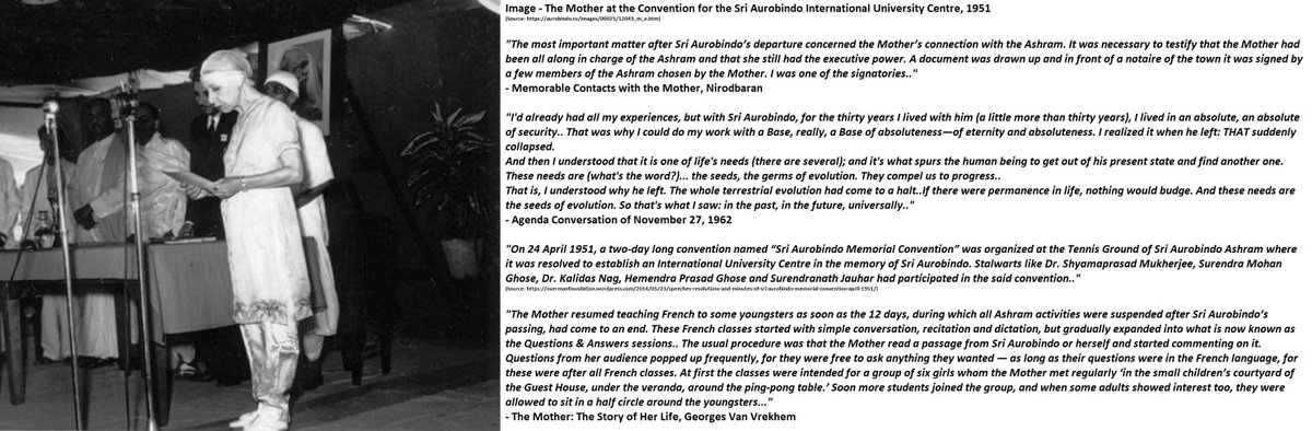 12) Continuing the Ashram,  #SriAurobindo Memorial Convention, Regular Classes:A cloud of gloom had settled over the com­munity after Sri Aurobindo's passing, but the Mother with Her radiant smile chased it all away..Ashram life was being rebuilt with Her as the single center: