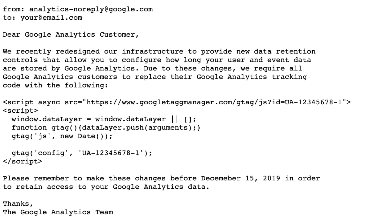 teman-teman, 
kalau kalian dapat email seperti ini (untuk mengupdate google analytics tag agar data analitik tidak hilang), jangan lakukan!

ini adalah phising.
perhatikan urlnya googletaggmanager (tagg, bukan tag). dia bisa steal cookie, ambil data cc, dll.