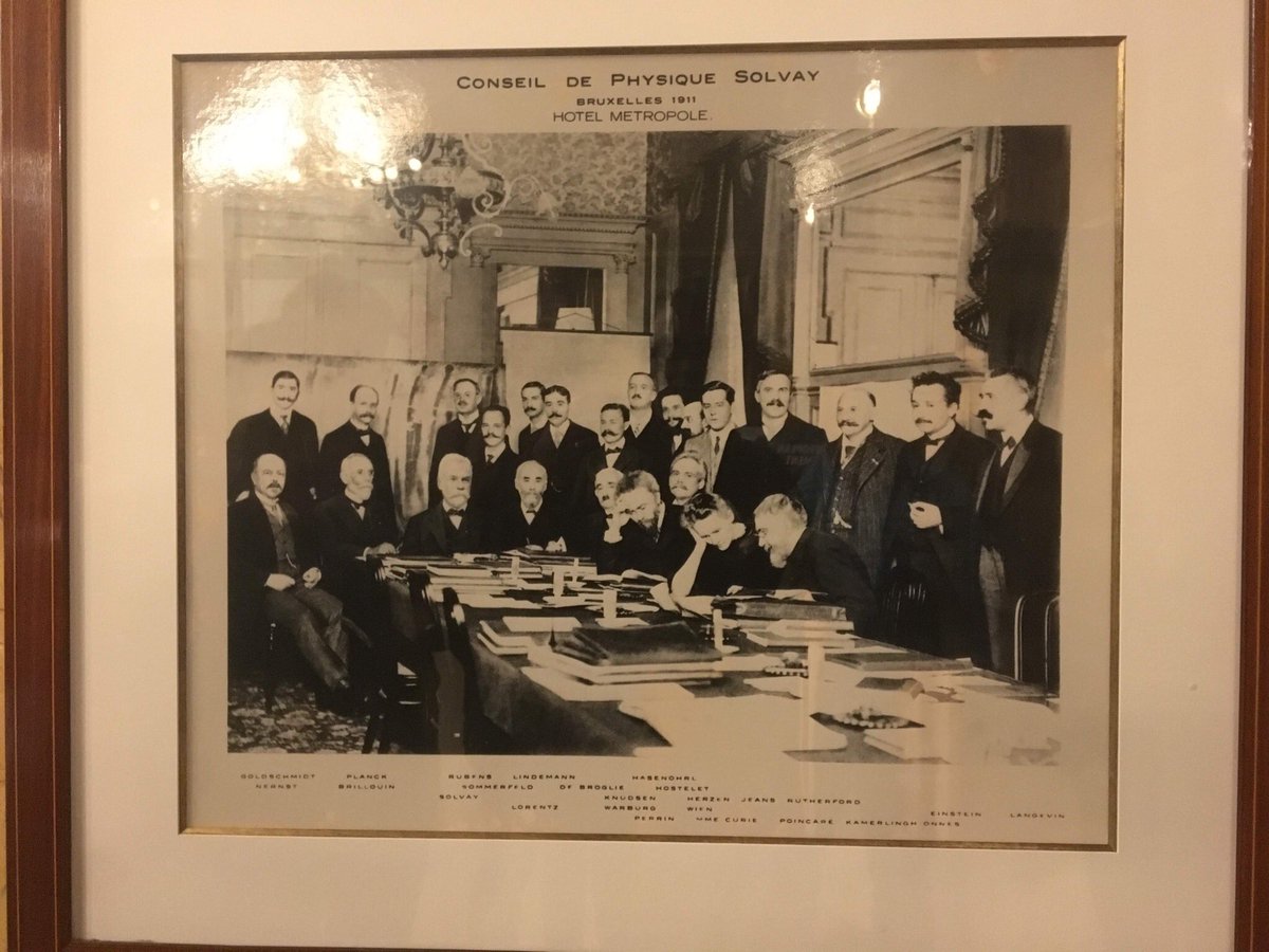 Photo of several notable physicists attending Solvay conference in Brussels in 1927